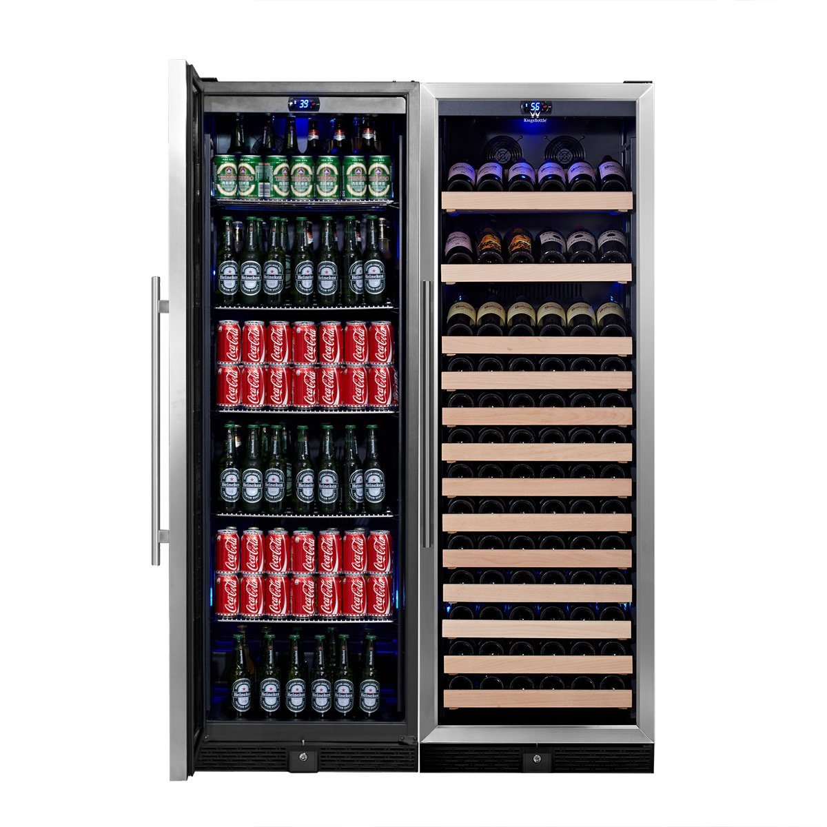 KingsBottle 2Zone Wine and Beverage Combo Refrigerator, Holds 300 Cans
