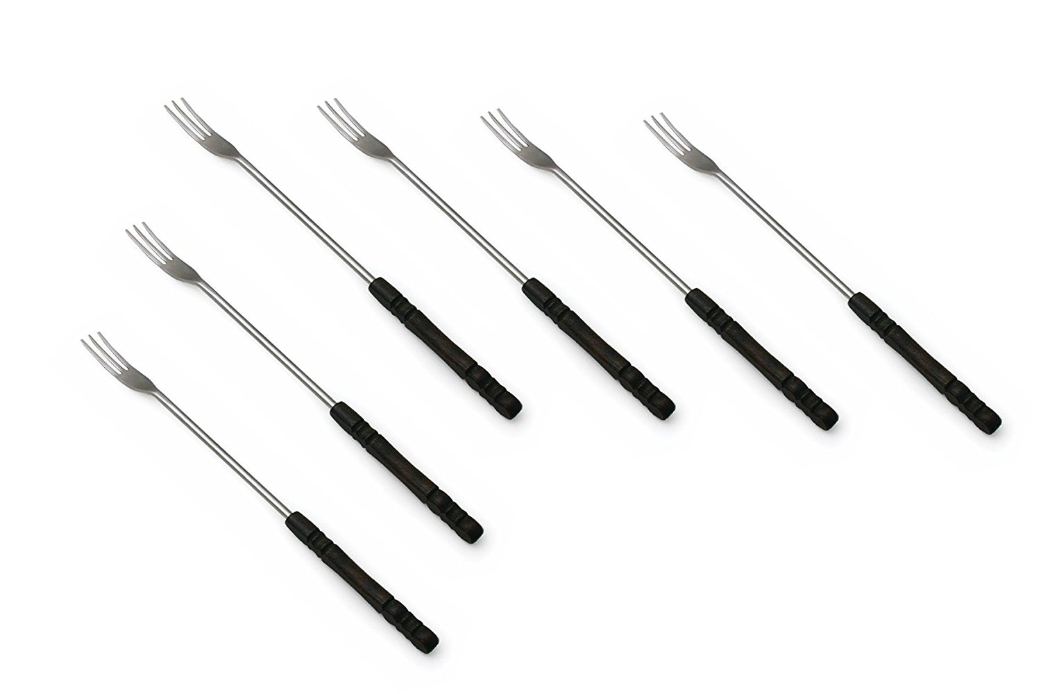 Swissmar Set of 6 Cheese Fondue Forks, Dark Wood Handles N3 free image