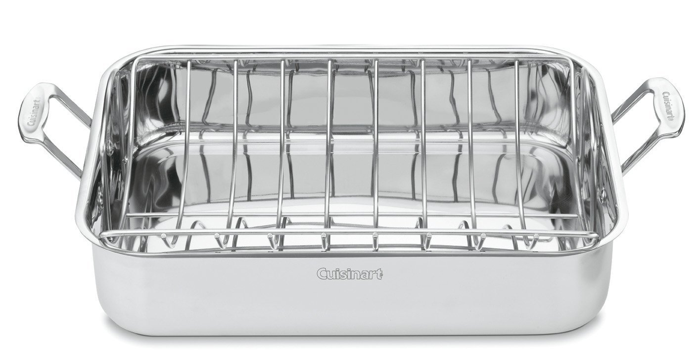 Premium Cuisinart Silver Stainless Steel Roaster Grill Rack with Bear