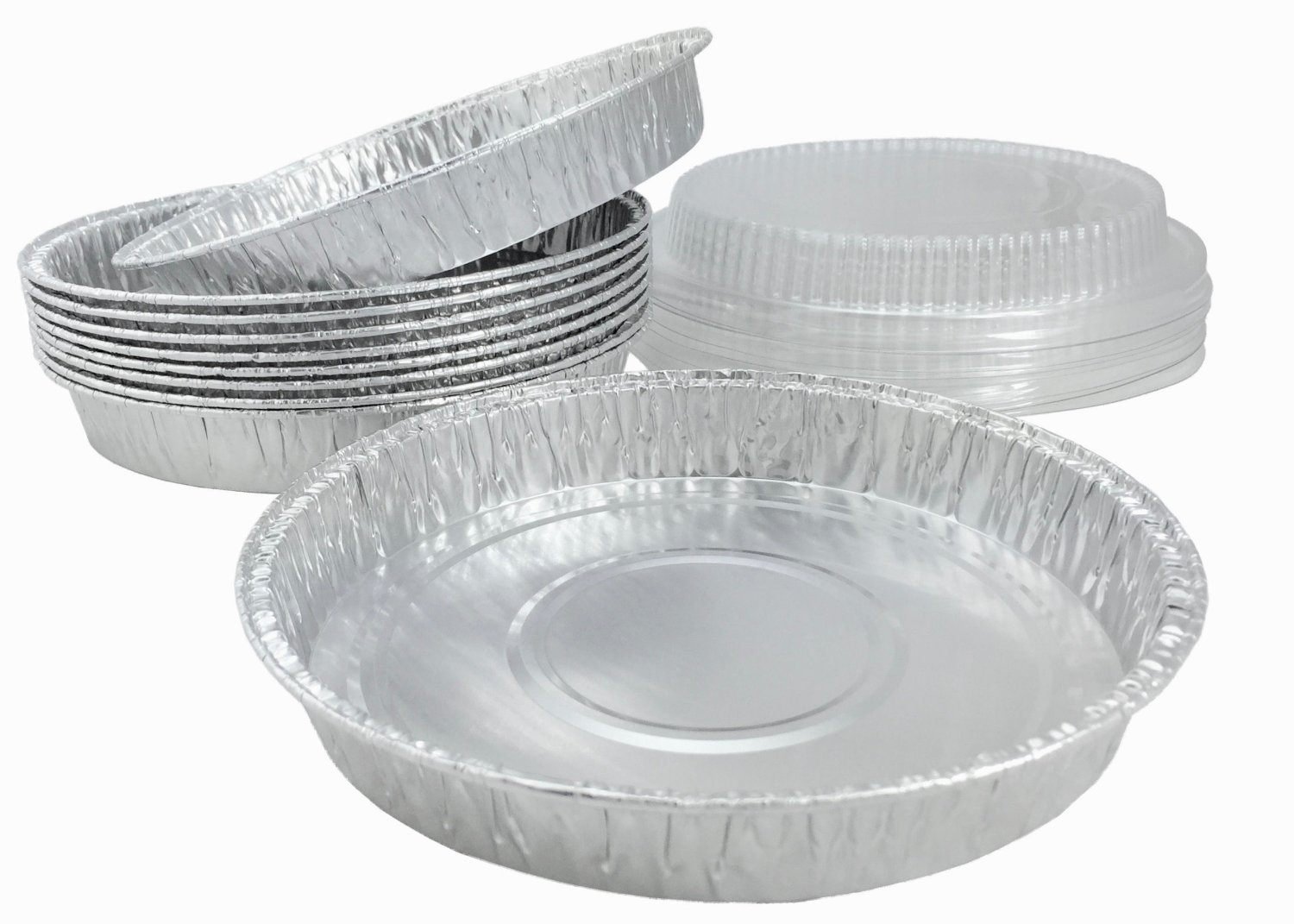 Aluminum Foil Pie Pan For Baking Pans 6 5/8" Disposable Plate With Plastic Lids, 10 Sets. N6
