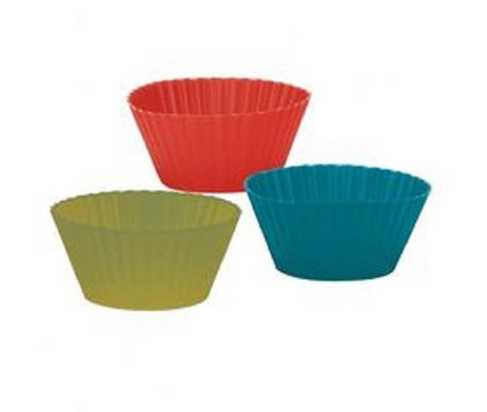 TRUDEAU MUFFIN CUPS SILICONE SMALL 2" SET OF 12 RED GREEN BLUE NEW IN