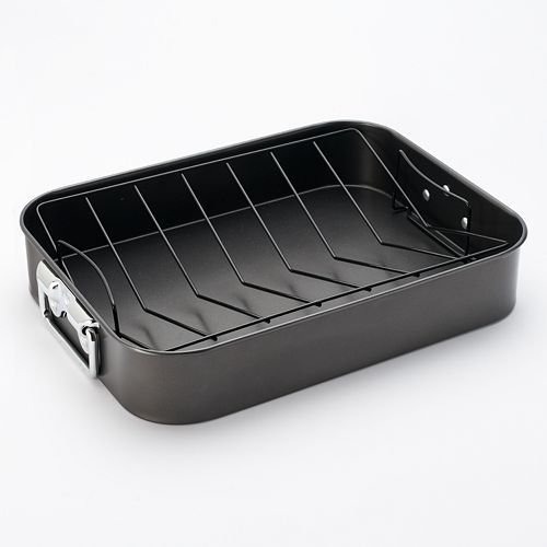 Basic Essentials Roaster With VRack Nonstick Steel 16 x 12x 3