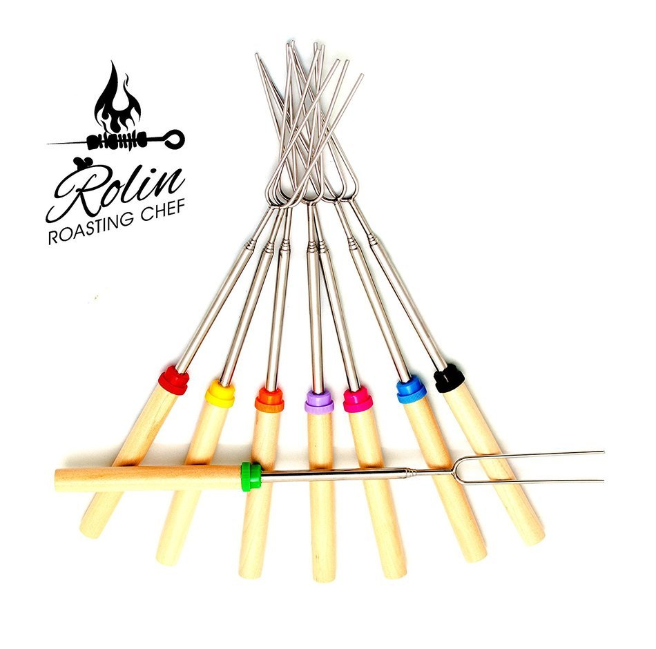 Premium Marshmallow Roasting Sticks set 8 Smores Skewers & 20 Bamboo