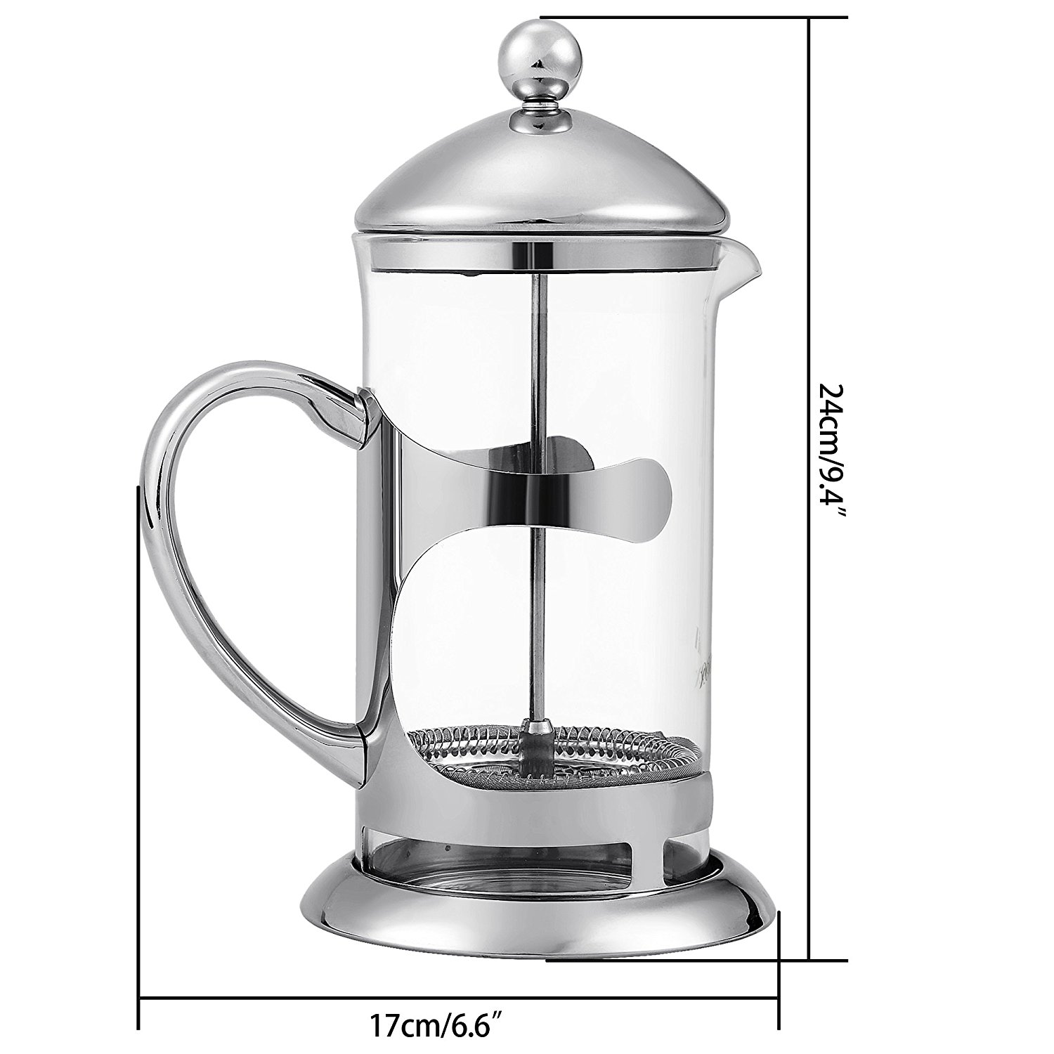 Homdox French Press Glass and Stainless Steel Coffee Maker, 8 Coffee