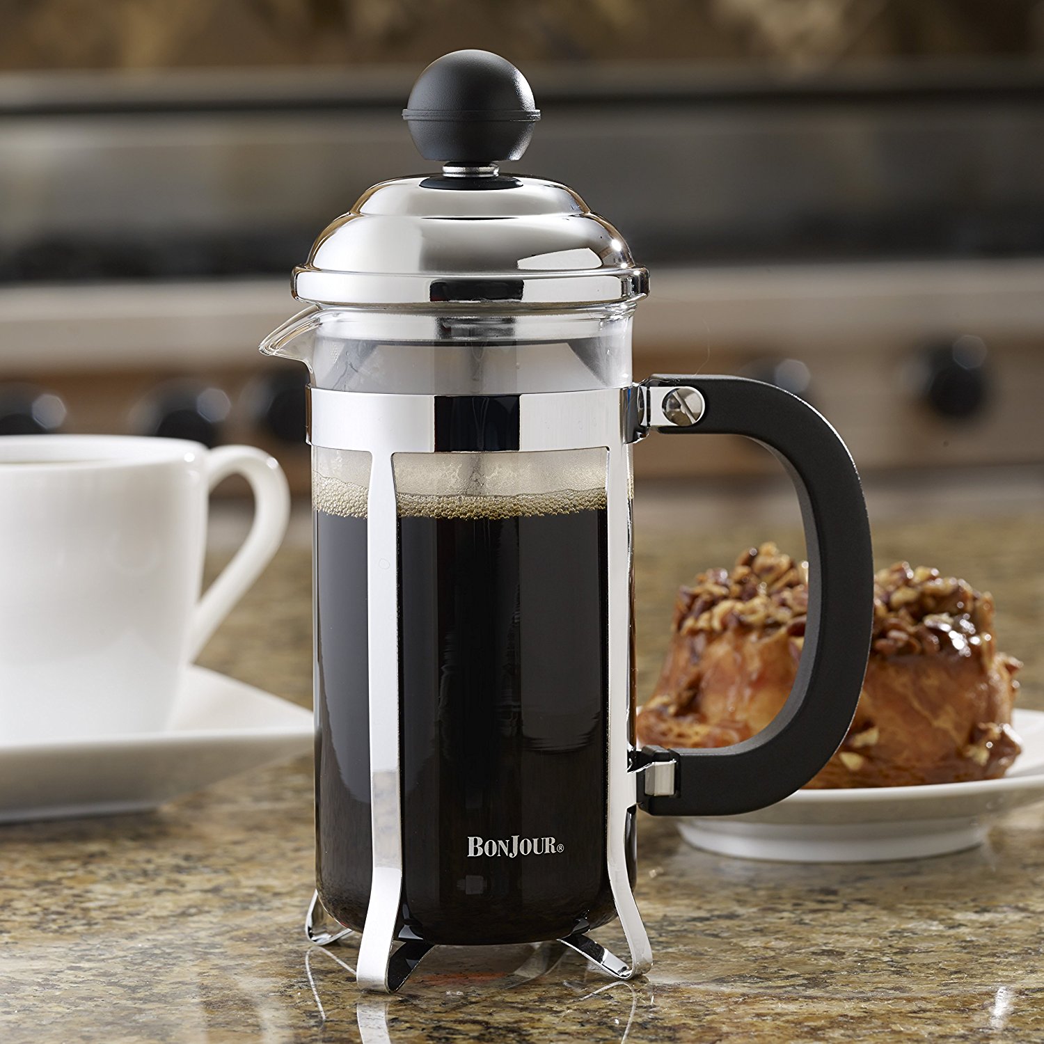 BonJour Coffee Stainless Steel French Press with Glass Carafe, 12.7