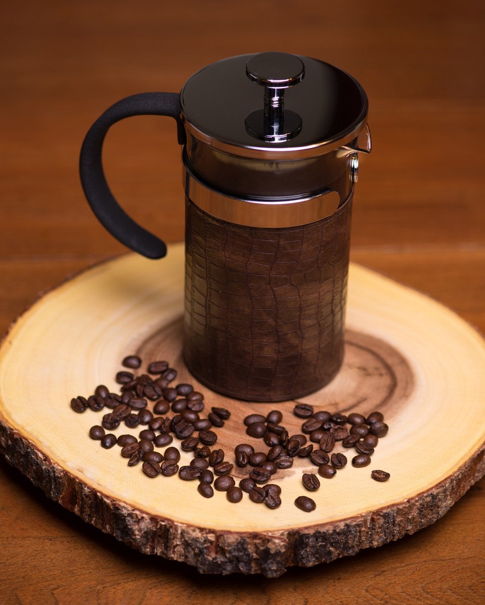 Gourmet 2.5 Cup Chrome French Press Coffee Brewer with Brown Heat