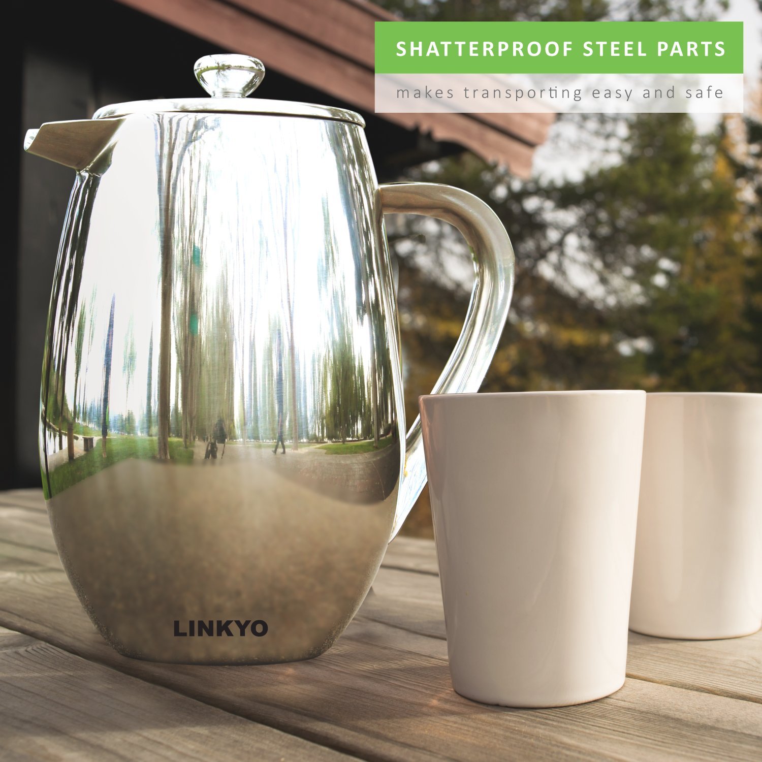 LINKYO French Coffee Press Stainless Steel Coffee Maker 34oz, 1L N9