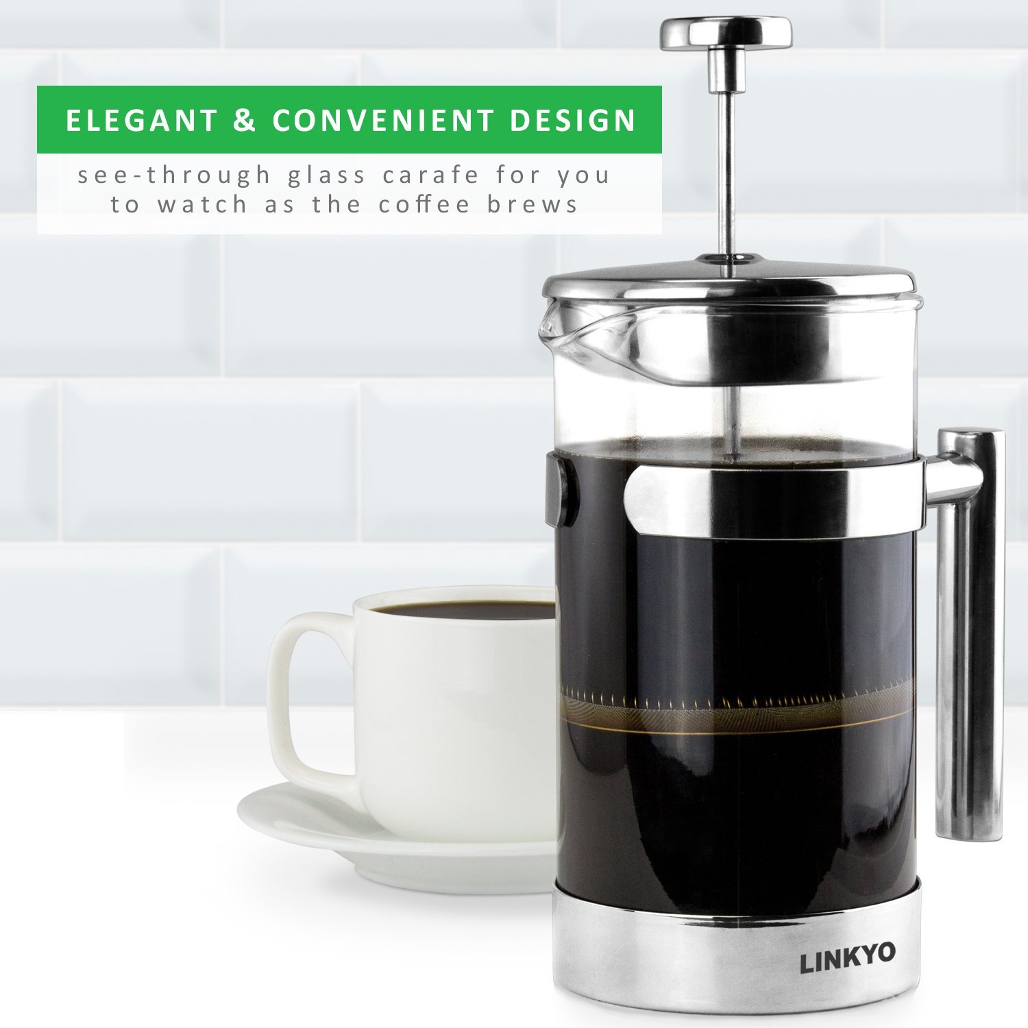 LINKYO French Coffee Press Stainless Steel Coffee Maker 34oz, 1L N11
