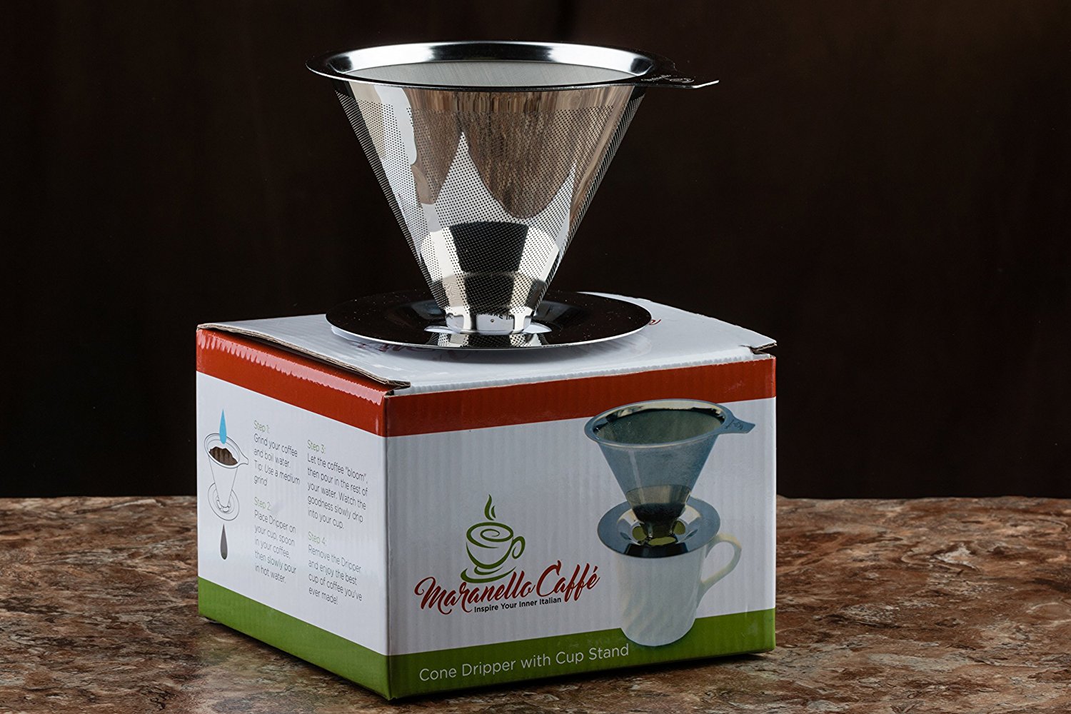 Maranello Caffé Stainless Steel Pour Over Paperless Coffee Maker