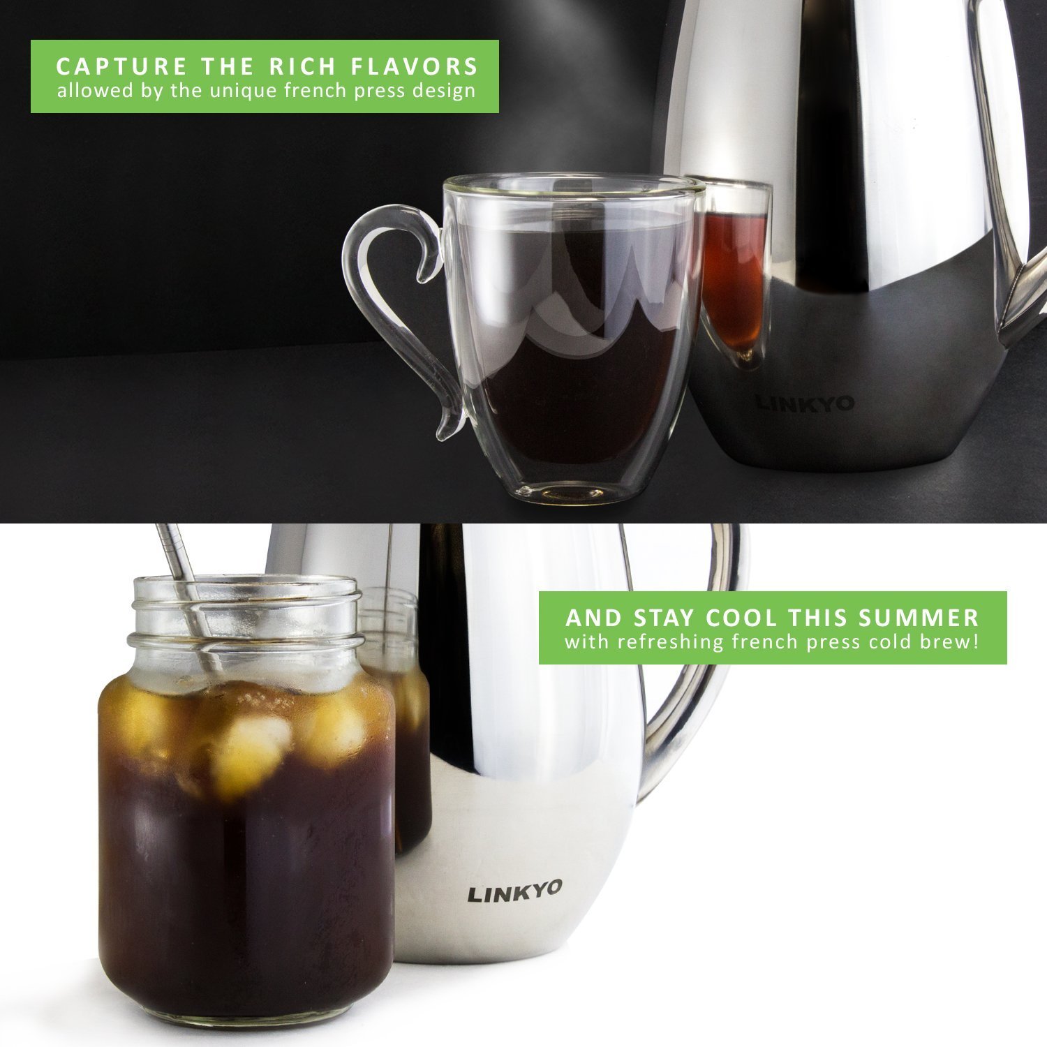 LINKYO French Coffee Press Stainless Steel Coffee Maker 34oz, 1L N16