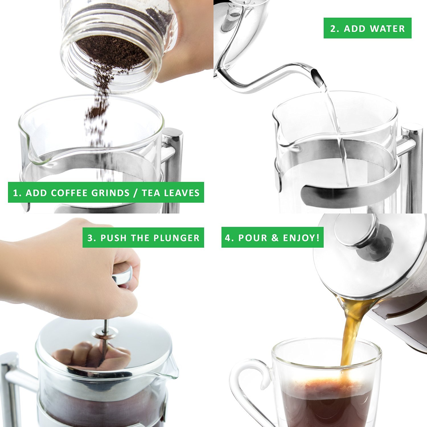 LINKYO French Coffee Press Stainless Steel Coffee Maker 34oz, 1L N18