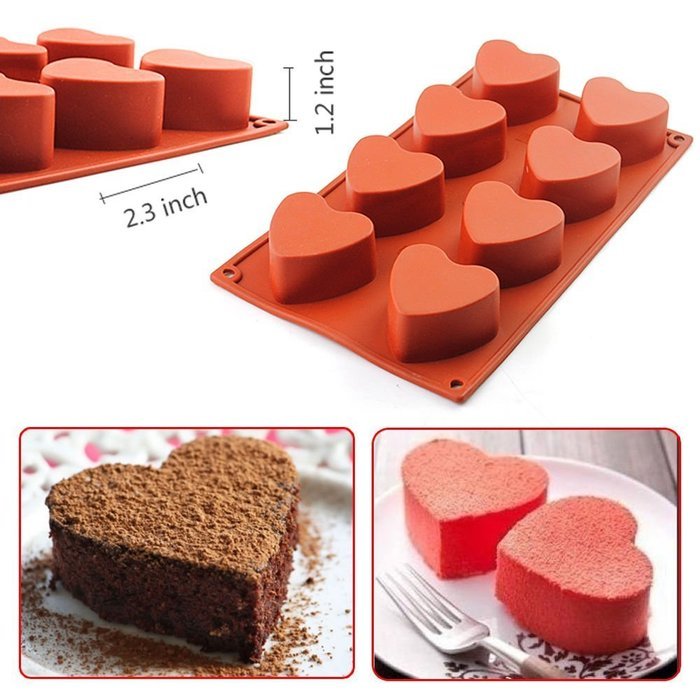8Cavity Heartshaped Silicone Pudding Chocolate Mold Cupcake 3D Baking