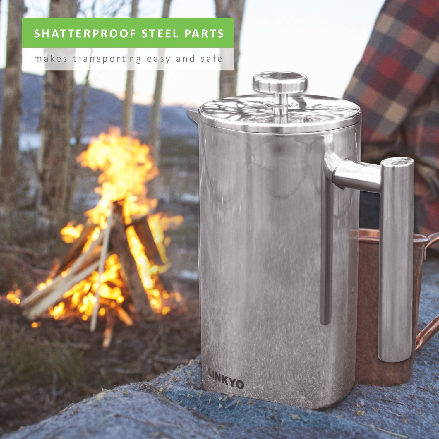 LINKYO French Coffee Press Stainless Steel Coffee Maker 34oz, 1L N20