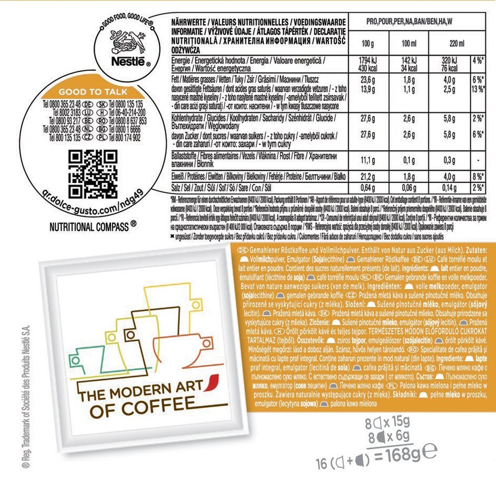 Nescafé Dolce Gusto Latte Macchiato Unsweetened, Pack of 3, 3 x 16 Capsules (24 Servings) N3