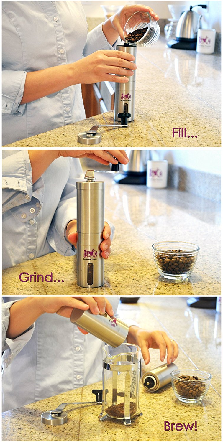 The Purple Tractor Coffee Grinder, Precise Stainless Steel Manual Hand