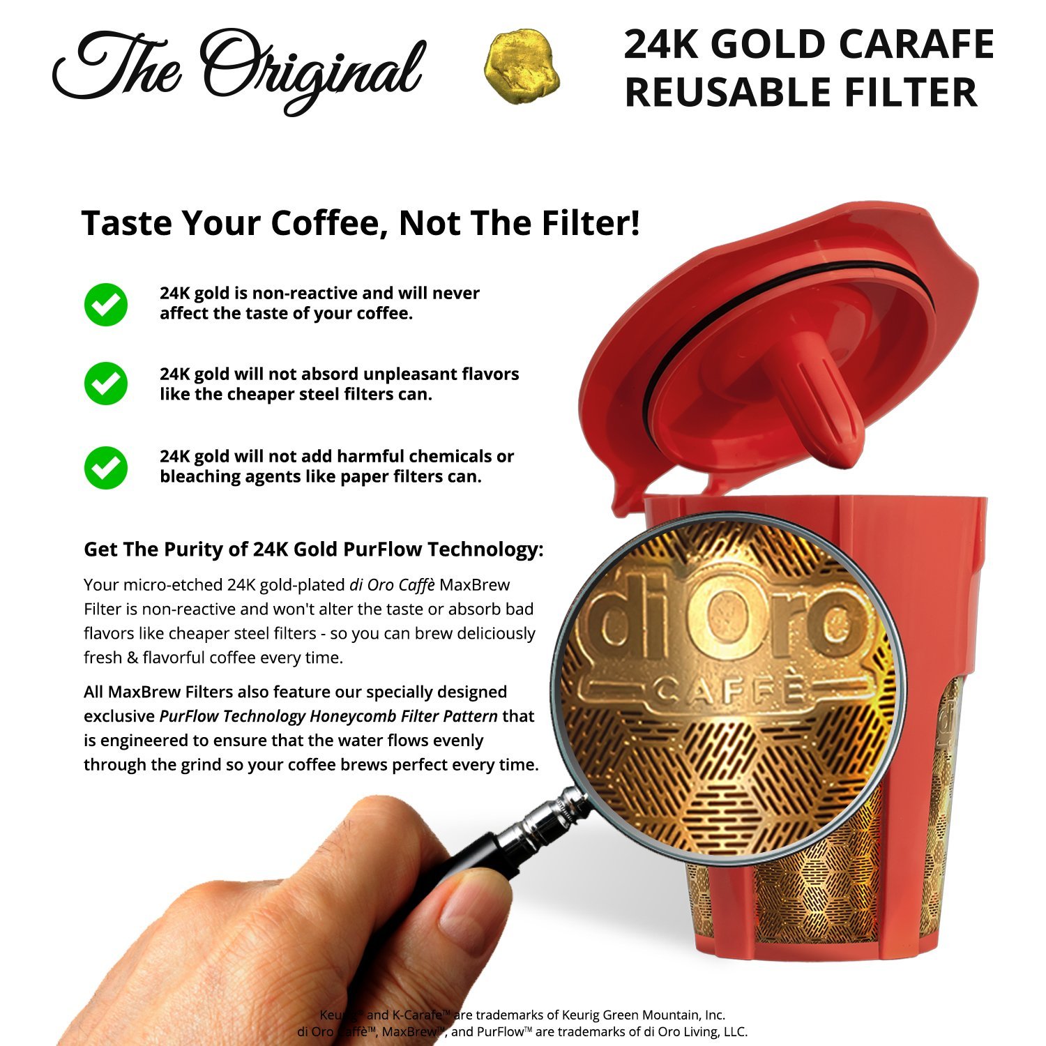 MaxBrew 24K Gold Reusable KCarafe Filter for Keurig 2.0 KCup