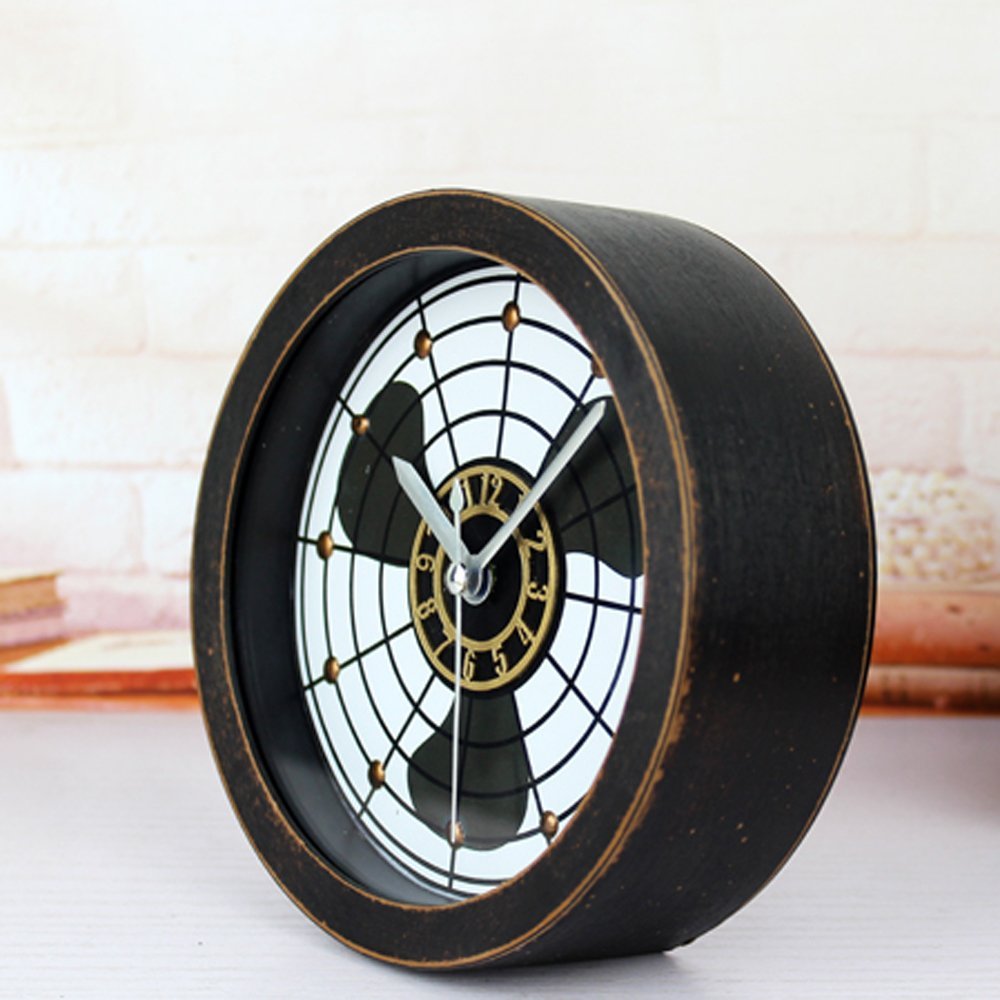 Creative Retro Style Electric Fan Desk Clock Rivet Table Clock Arabic