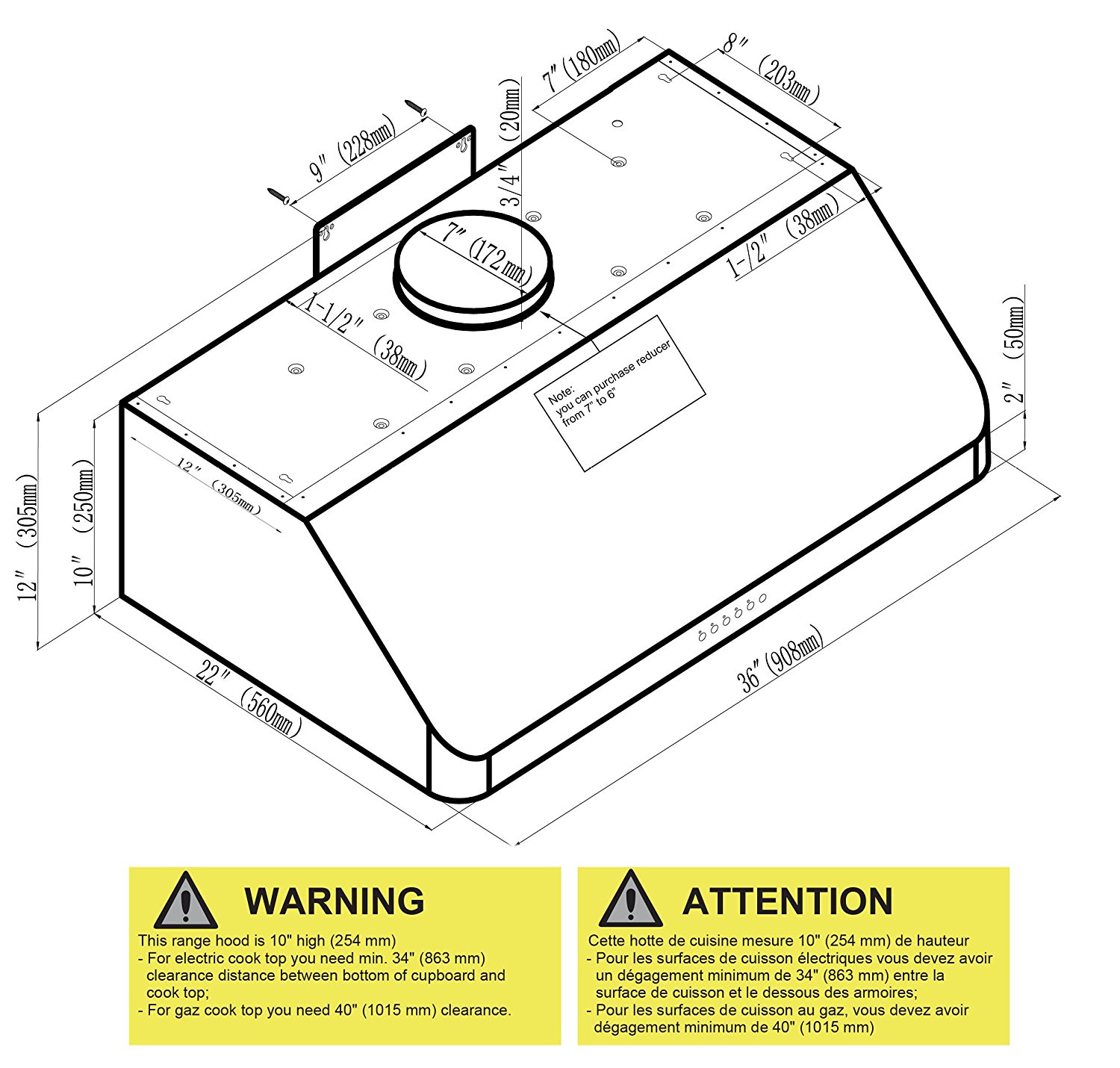 Ancona Advanta UC Chef II 900 CFM Under Range Hood, 30Inch N6