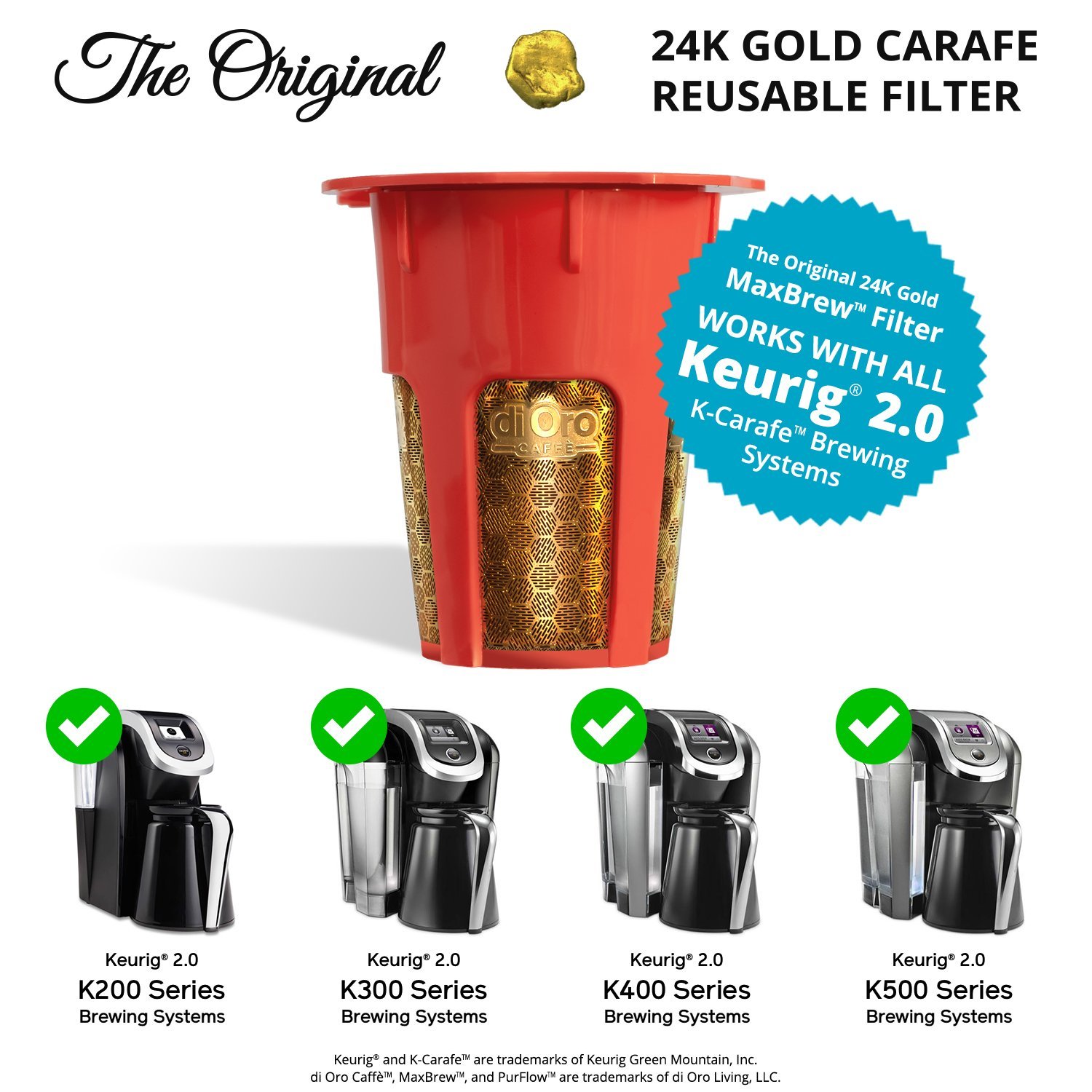 MaxBrew 24K Gold Reusable KCarafe Filter for Keurig 2.0 KCup