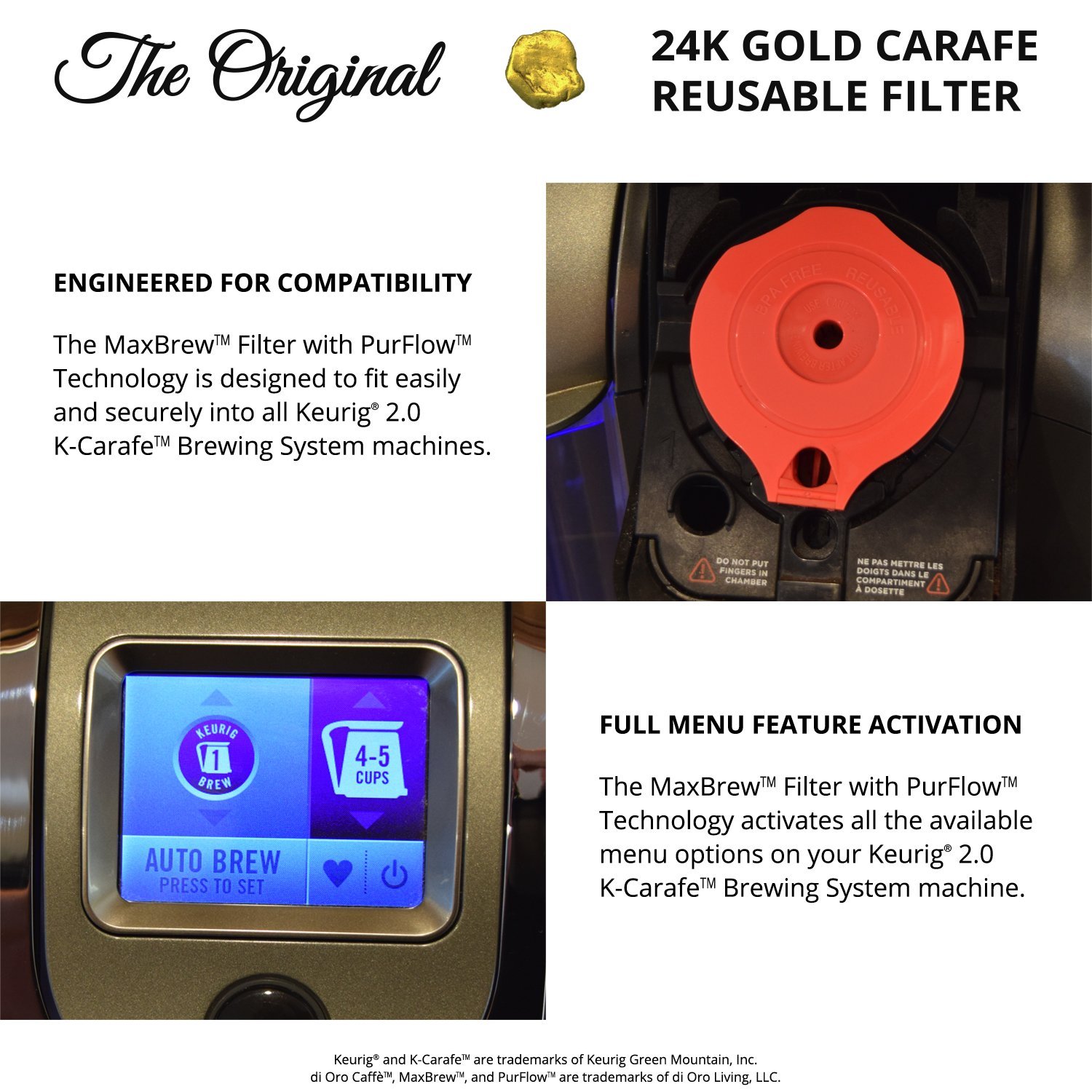MaxBrew 24K Gold Reusable KCarafe Filter for Keurig 2.0 KCup