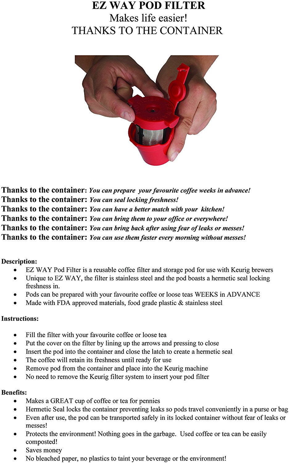 Advance Kcup Taste Enhancer K Cup Stainless Steel Gold Tone Filter