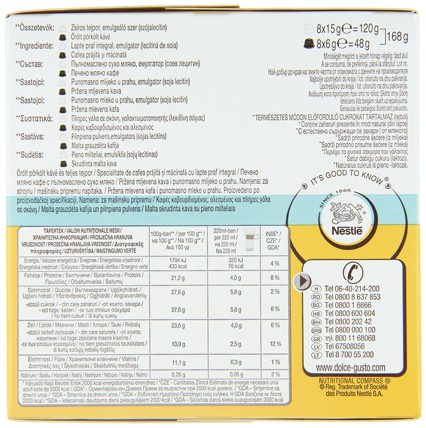 Nescafé Dolce Gusto Latte Macchiato Unsweetened, Pack of 3, 3 x 16 Capsules (24 Servings) N5