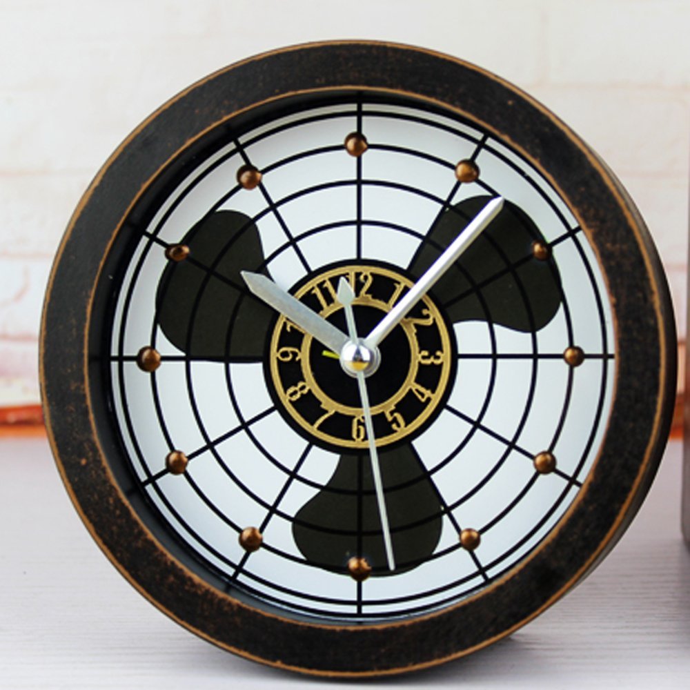 Creative Retro Style Electric Fan Desk Clock Rivet Table Clock Arabic