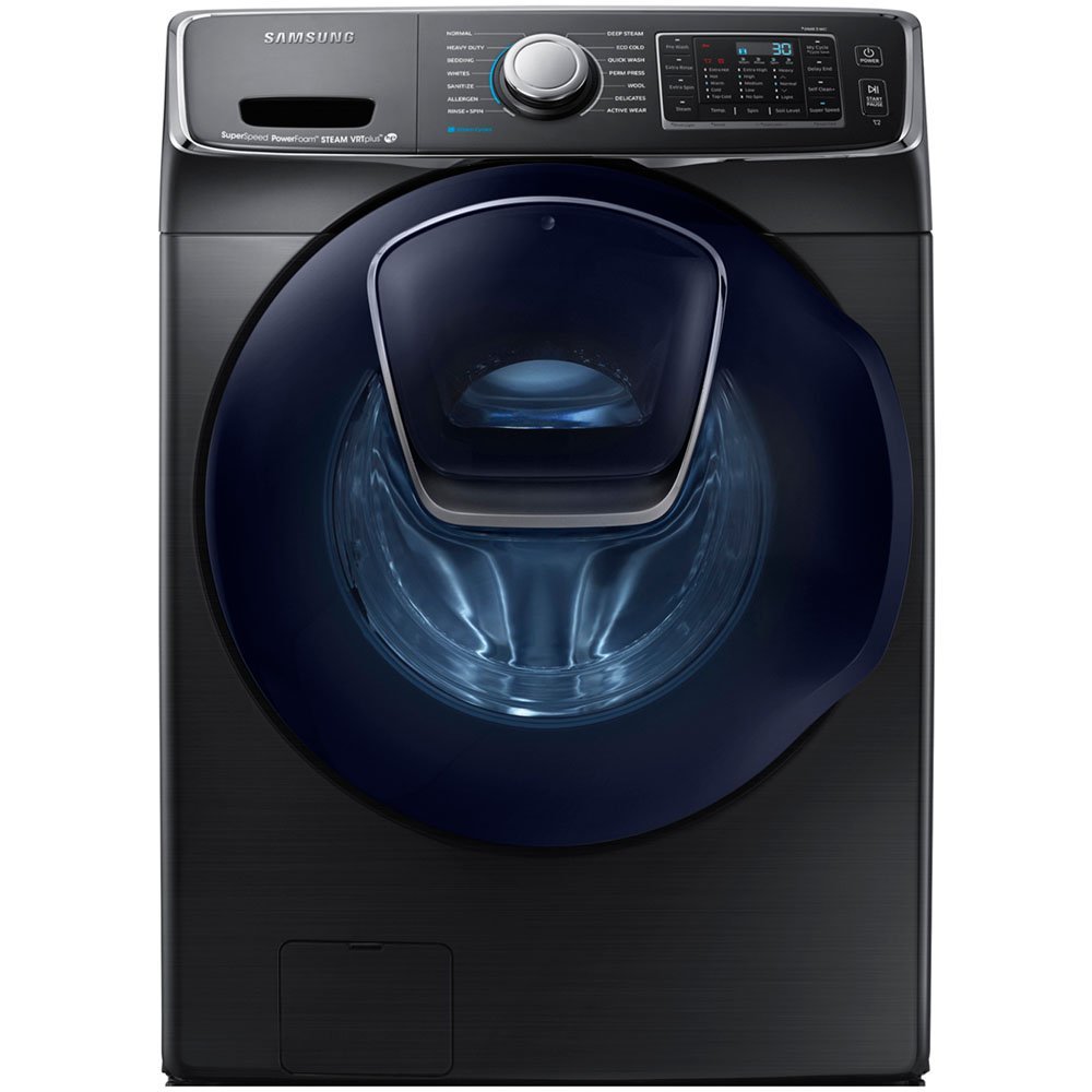Bundle Black Stainless Steel Samsung 5 Cu Ft Front Load Washer with