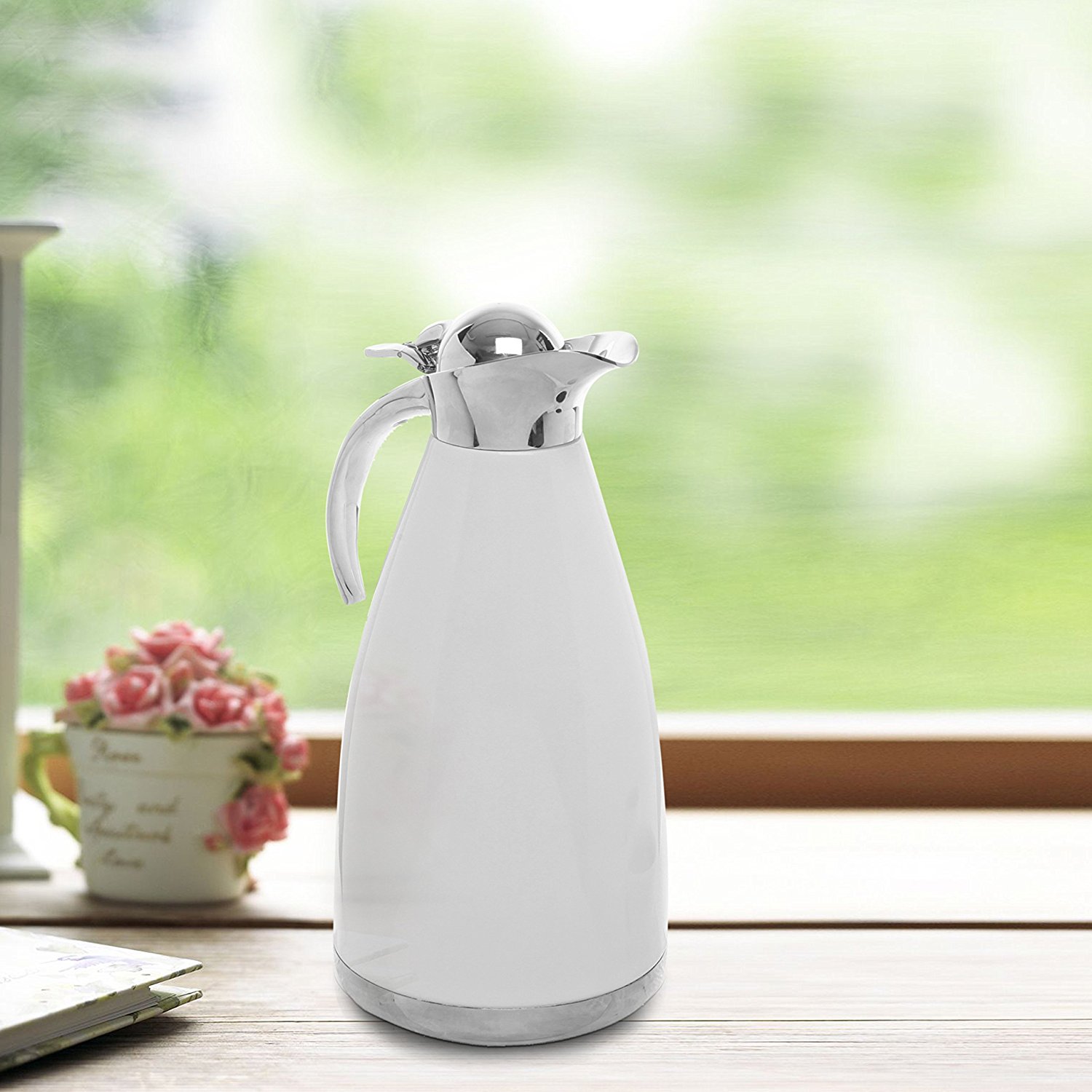 2.0L White Stainless Steel Double Wall Vacuum Insulated Thermal Carafe