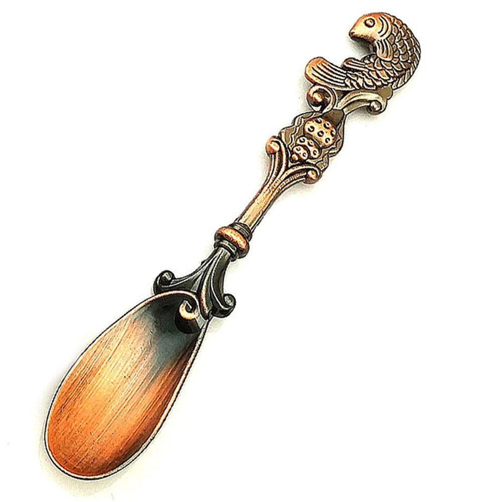 OUM0SI 3Pcs/lot Vintage Alloy Carved Coffee Spoon Metal Cutlery Dessert Spoons (Fish Red Bronze