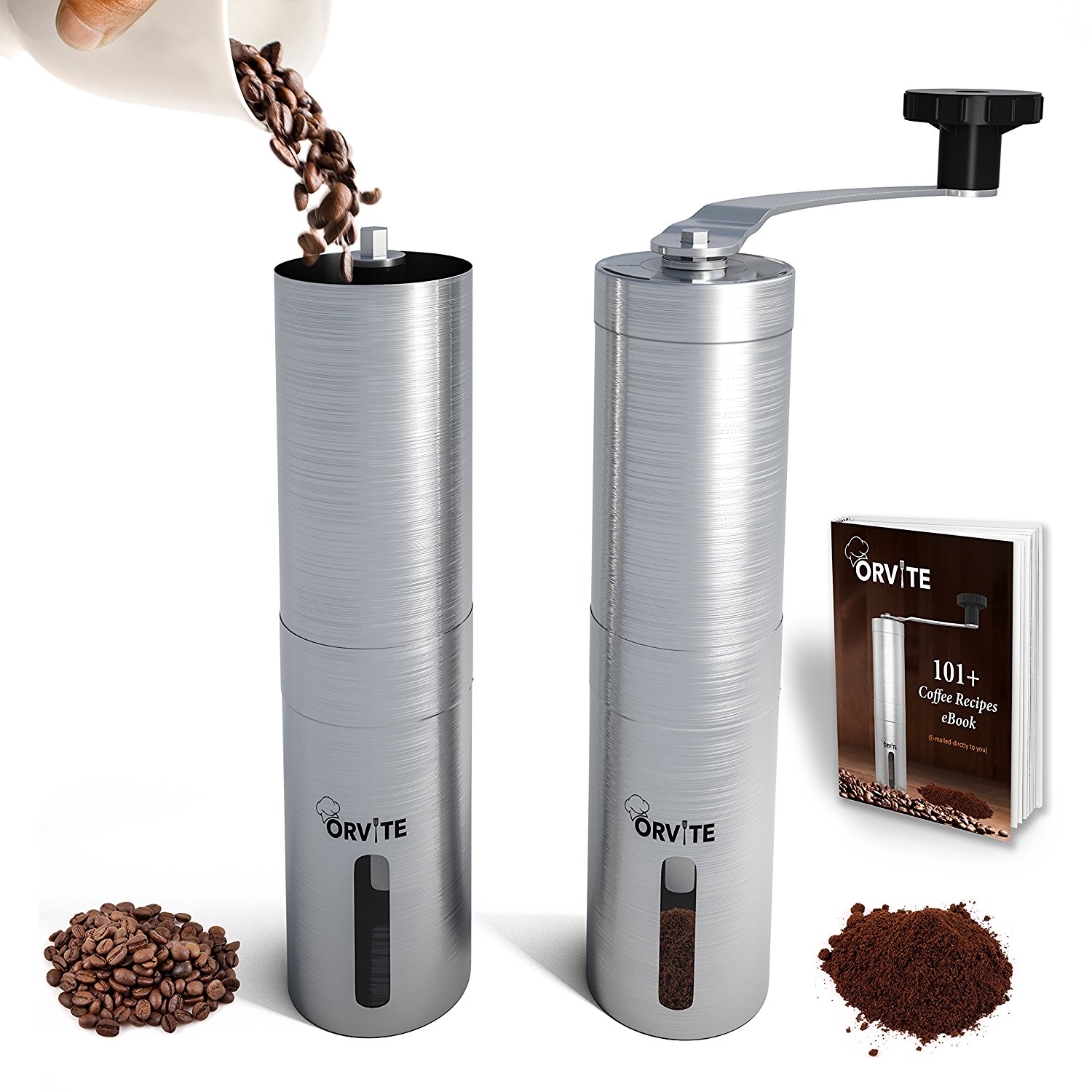 Orvite Ceramic Burr Manual Coffee Grinder Portable Stainless Steel