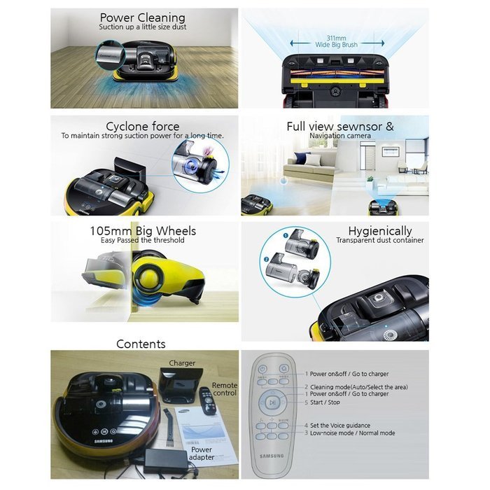 Samsung Powerbot VR20J9010UY Cyclone Force Robot Vacuum Cleaner Yellow