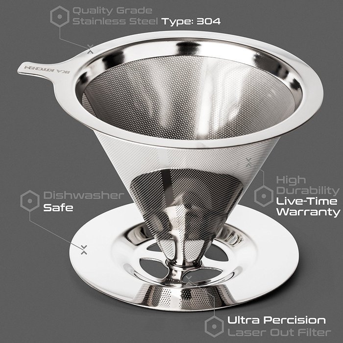 Clever PourOver Coffee Dripper by IKA KITCHEN Stainless Steel Cone