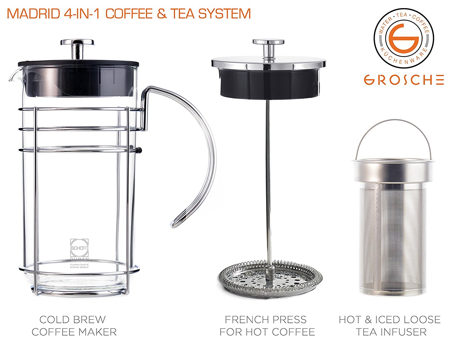 GROSCHE Madrid French Press Coffee Maker, Tea Press & Coffee Press 8