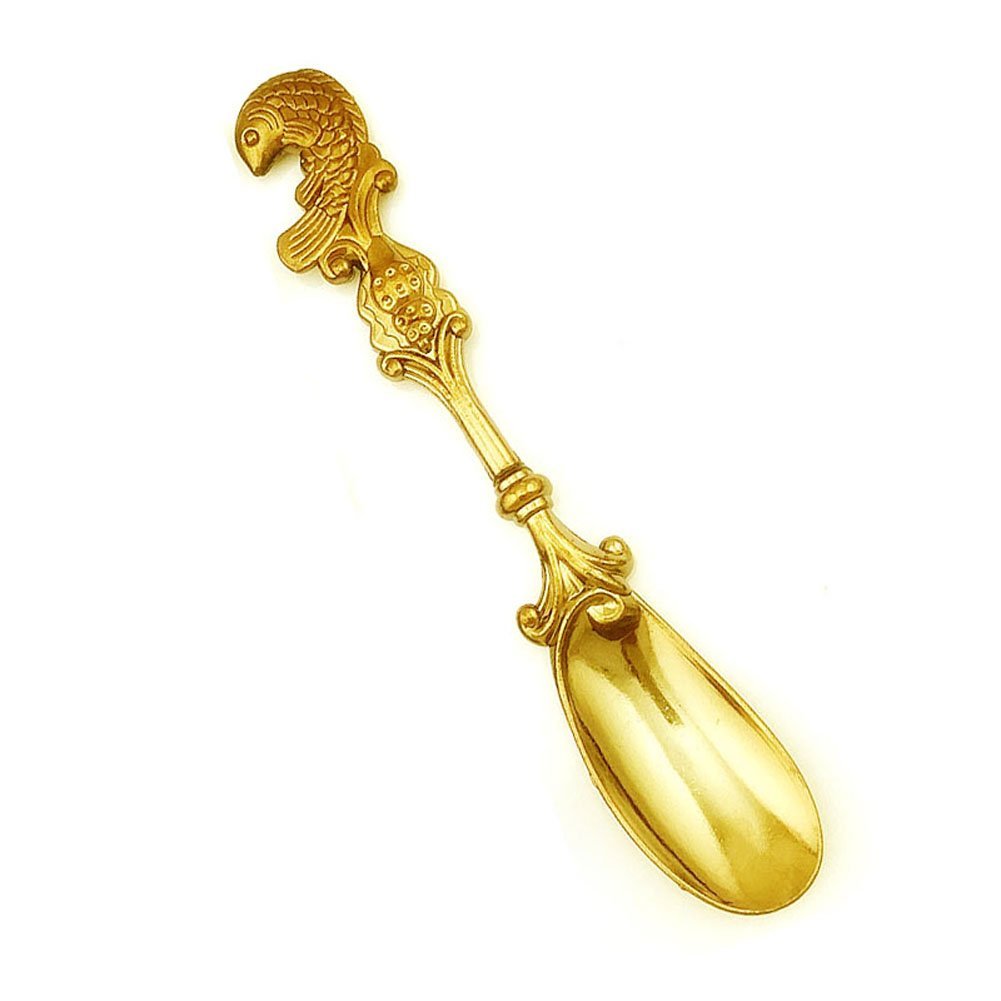 OUM0SI 3Pcs/lot Vintage Alloy Carved Coffee Spoon Metal Cutlery Dessert Spoons (Fish Red Bronze