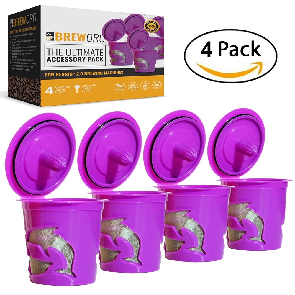 4 KCup Reusable Filters for Keurig 1.0 and 2.0 Brewers, K200, K250