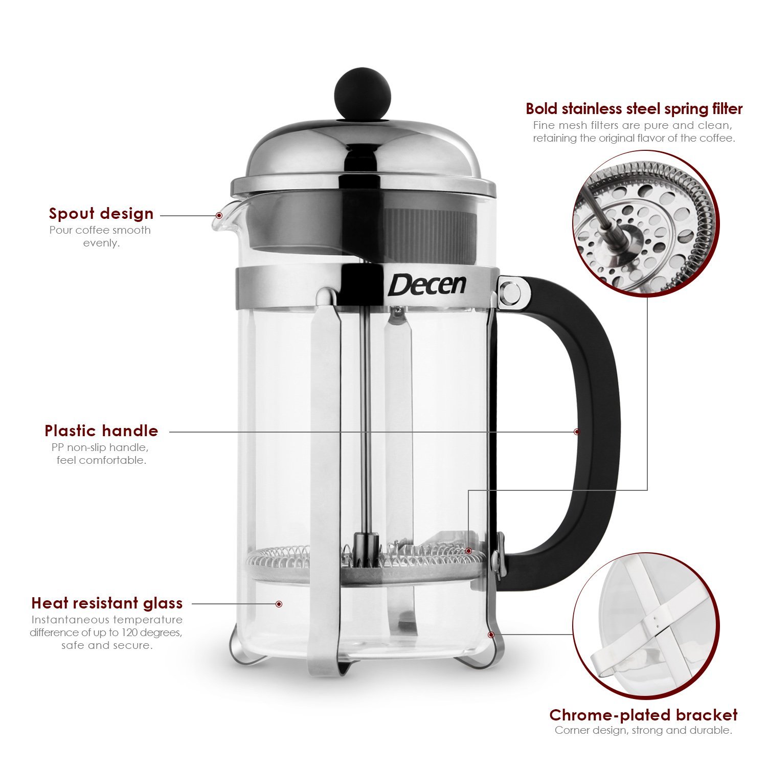 Decen French Press Coffee & Tea Maker 1 Liter, 8 Cups, 34 Oz N3 free