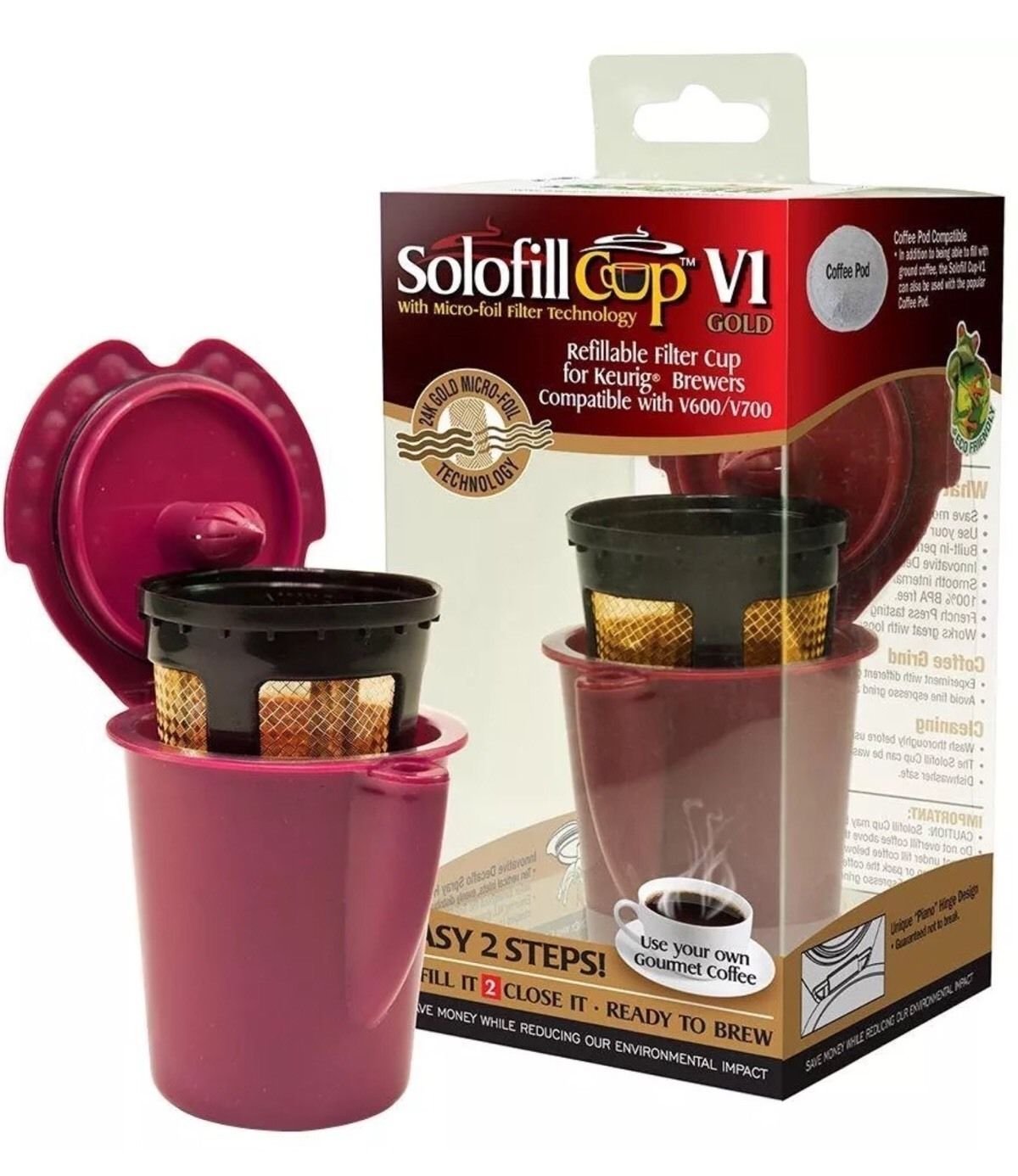Solofill Cup V1 Refillable Reusable 24K GOLD Filter for Keurig Vue