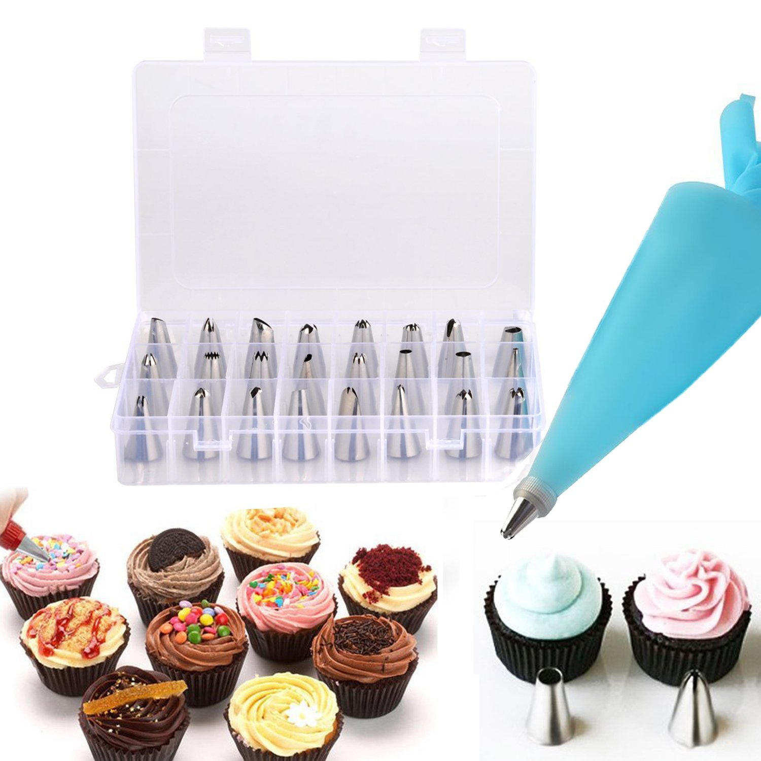 Icing Bag Set,PEMOTech 4 Sizes Reusable Silicone Cake Decorating Pastry