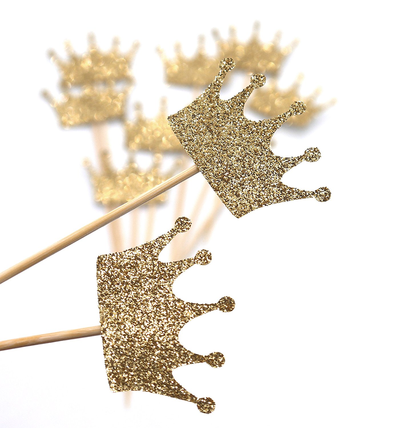 PuTwo 10 Counts Gold Glitter Crown Cupcake Toppers Birthday Party Cake