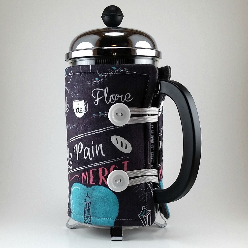 French Press Cozy Cover, Cafetiere Cosy, 8 cup, Handmade Coffee Gift, Paris Themed N4 free image