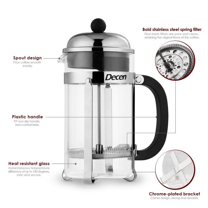 Decen French Press Coffee & Tea Maker 1 Liter, 8 Cups, 34 Oz N3 free