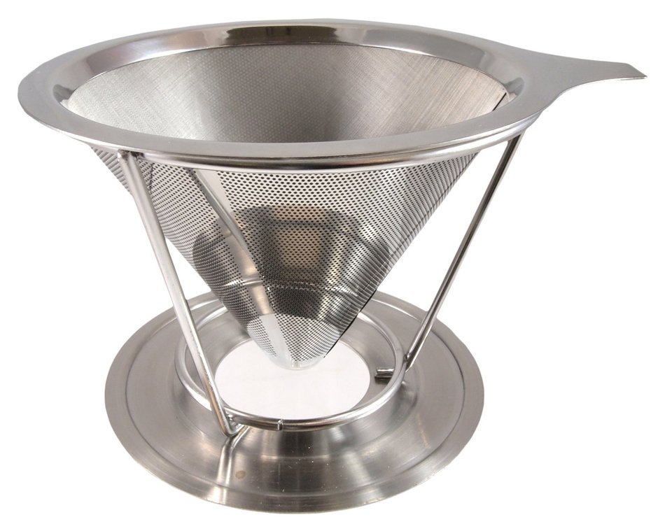 Stainless Steel Pour Over Coffee Maker, Filter Cone and Holder, Micro