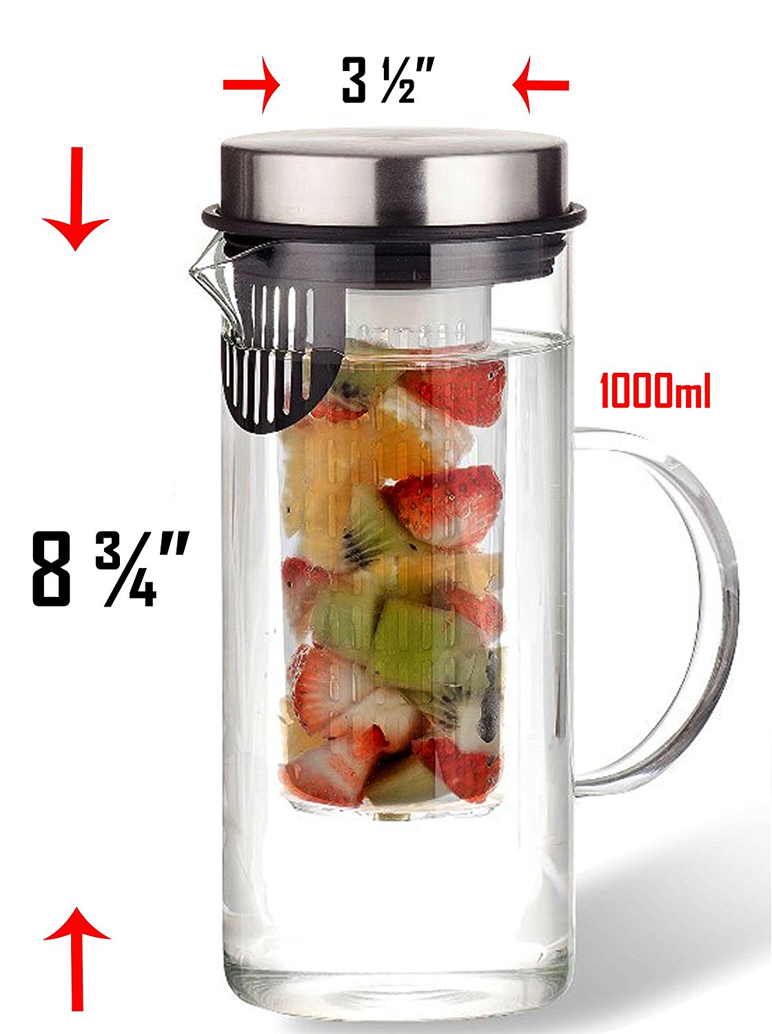 1000ML Borosilicate Glass Fruit Infusion Pitcher / BPA Free Fruit