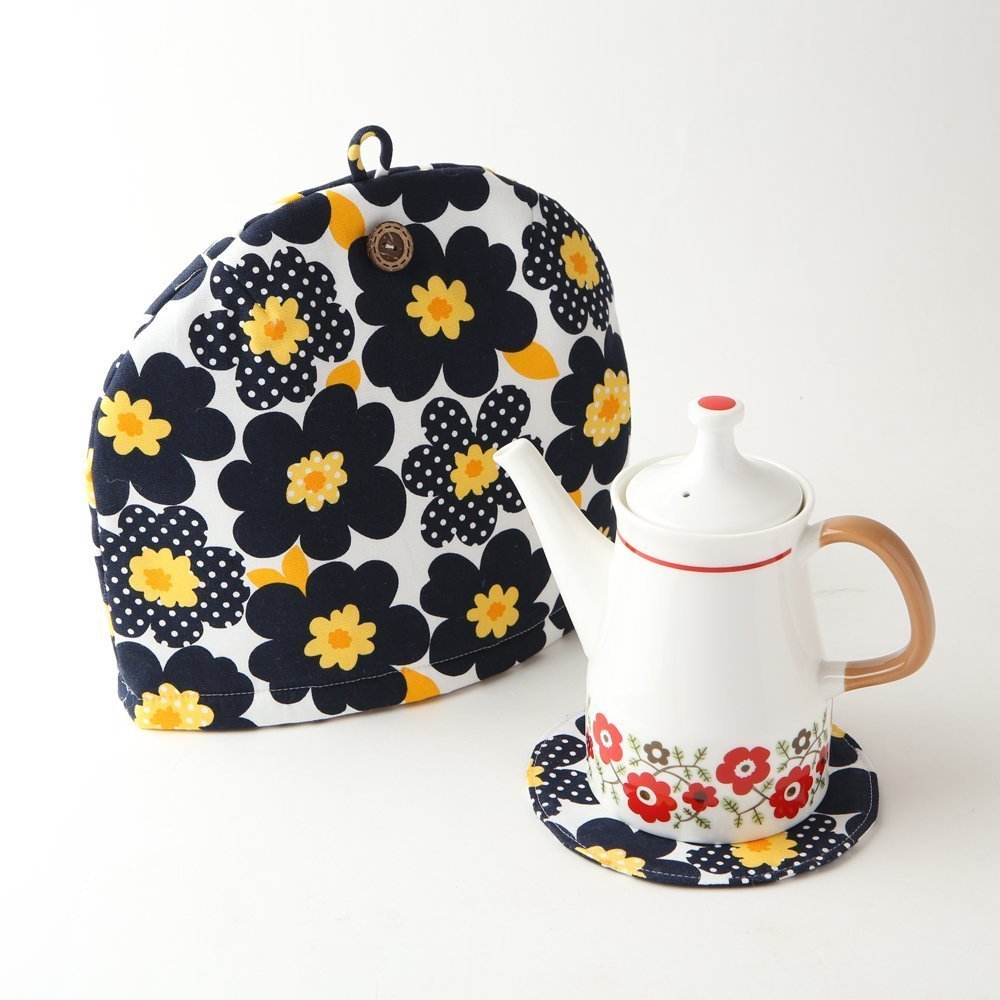 Northern European Style Navy Blue Flowered Cotton Cloth Tea Cozy with
