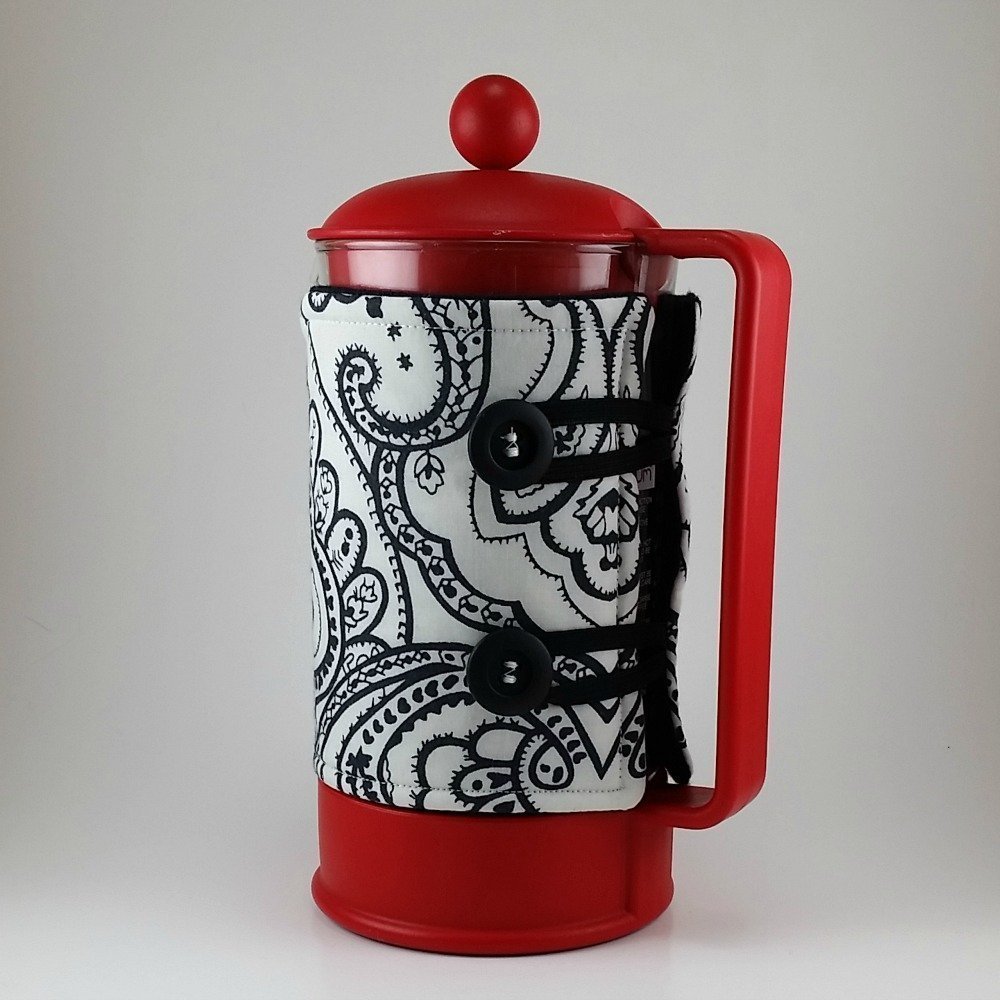 French Press Cozy, Cafetiere Cosy, 8 cup, Handmade, Black and White, Paisley N4 free image download