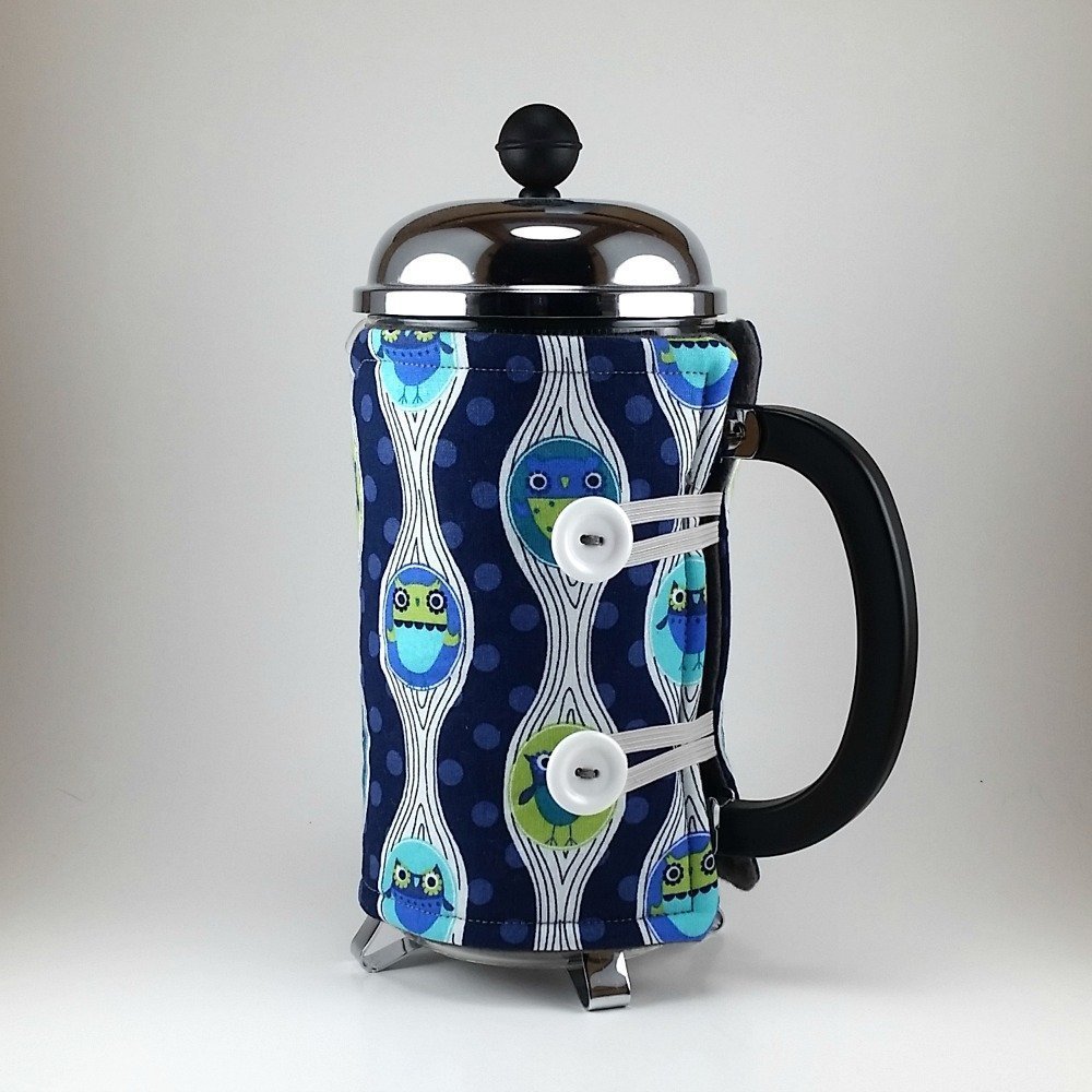 French Press Cozy, 8 cup, Cafetiere Cosy, Insulated Coffee Cover, Handmade, Owl Decor N4 free