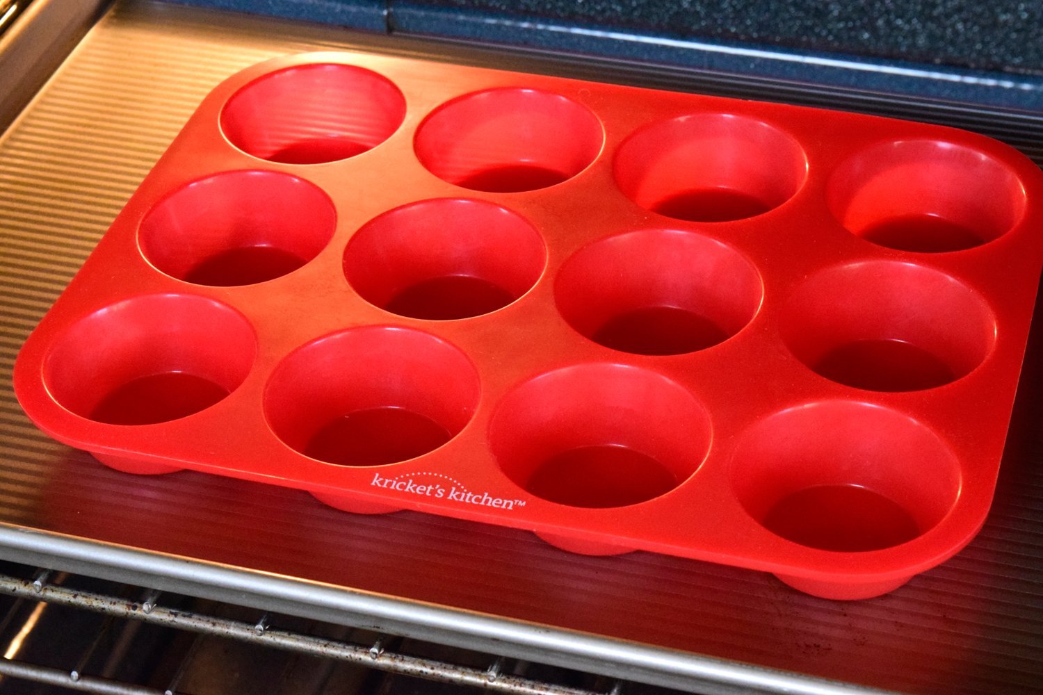 Kricket's Kitchen 12 Cup Red Silicone Cupcake Pan / Non Stick Muffin