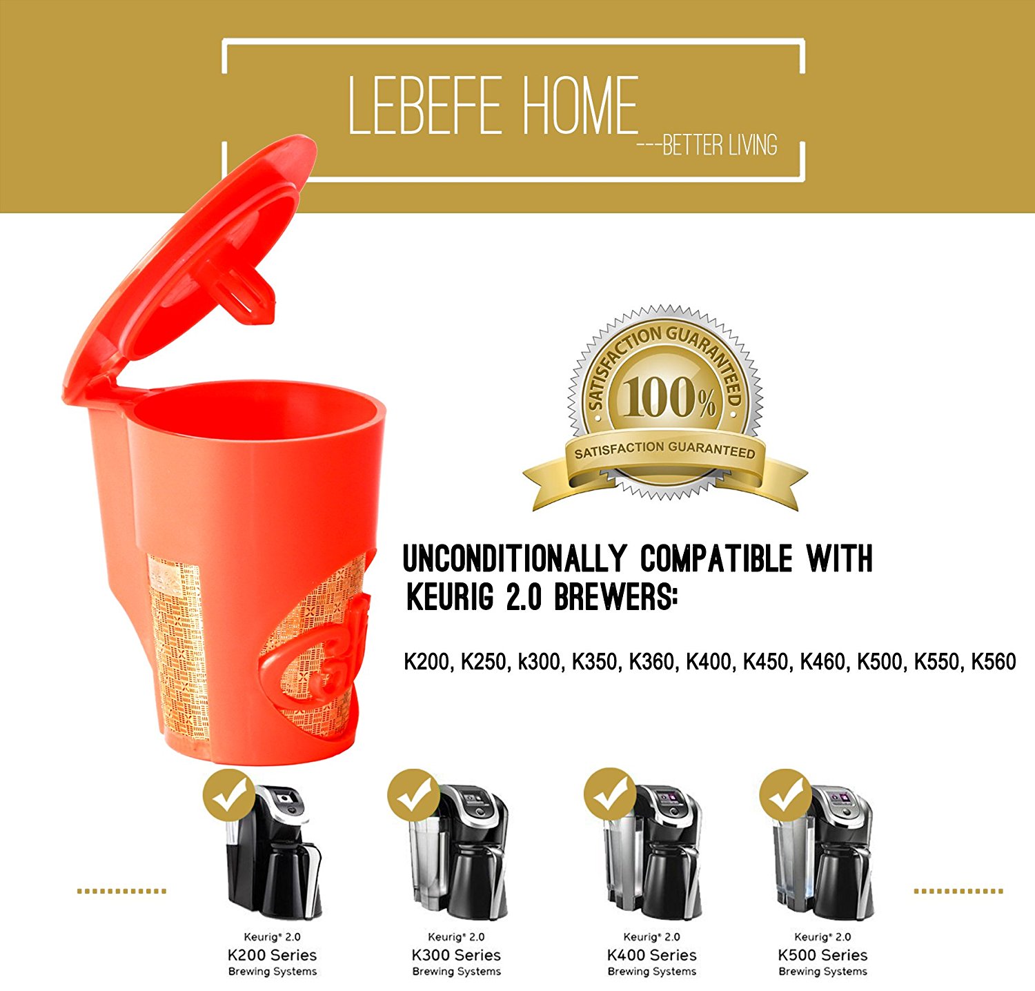 Lebefe 24K Gold Deluxe Reusable KCup Filter KCarafe Filter for Keurig