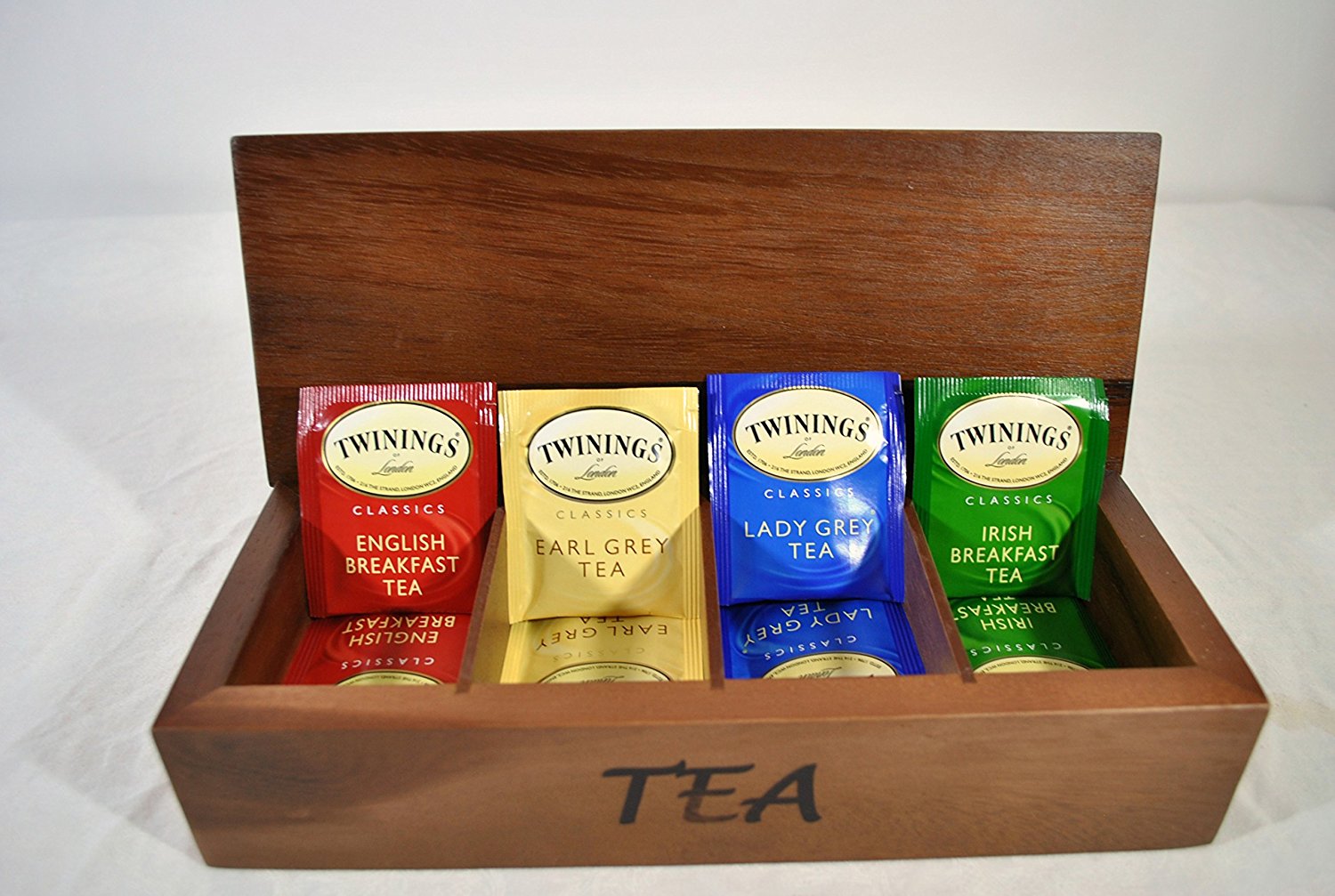 Tea Chest Storage Box with Twinings Black Tea Variety Pack Gift Bundle